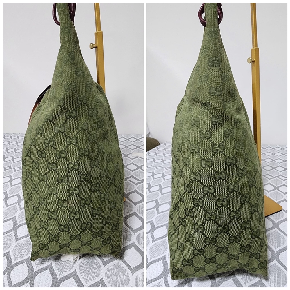 Gucci GG Canvas Zip Shoulder Bag Green/Brown - Picture 7 of 13